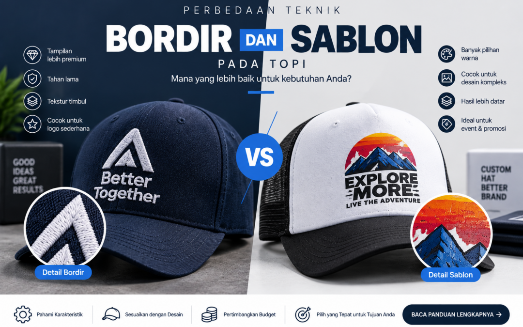 Perbedaan Teknik Bordir dan Sablon pada Topi